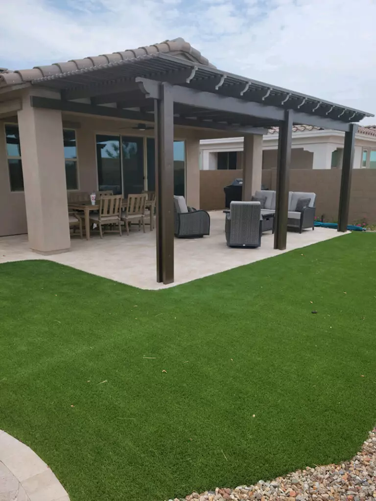 artificial grass with pergola installation